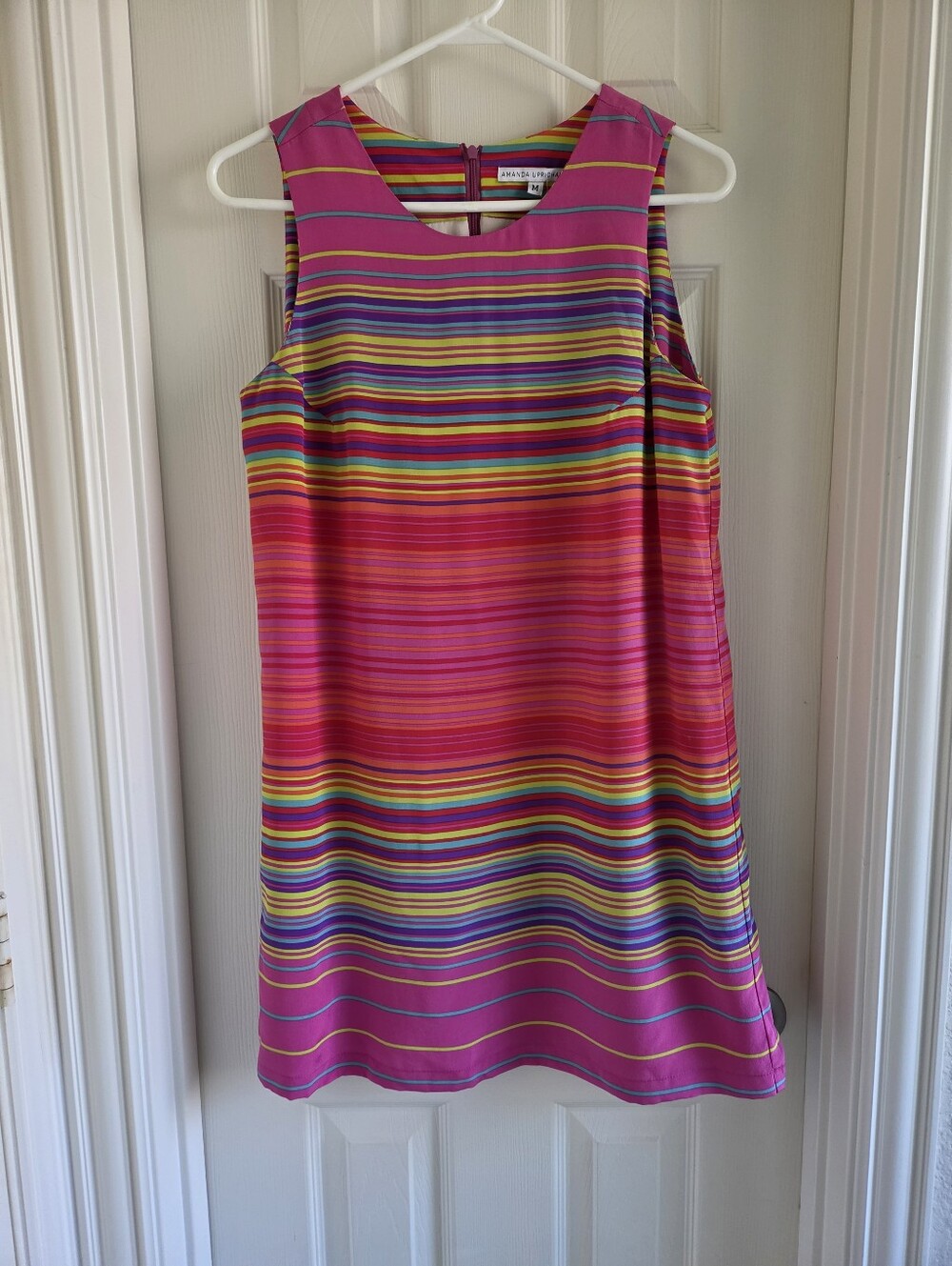 Amanda Uprichard Silk Striped Shift Dress NWT Medium Pink Orange Sunset Retro